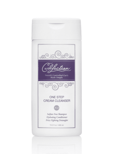 Close-up of a container of the Curlfection One Step Cream Cleanser 3 in 1 product, against a white background.