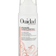 Close-up of a bottle of Ouidad Featherlight Volumizing Foam curly hair product against a transparent background.